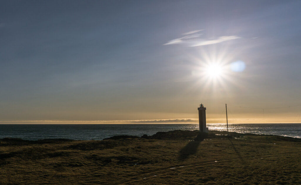 Karlstaðatangi lighthouse on the Streiti Coastline in East Iceland