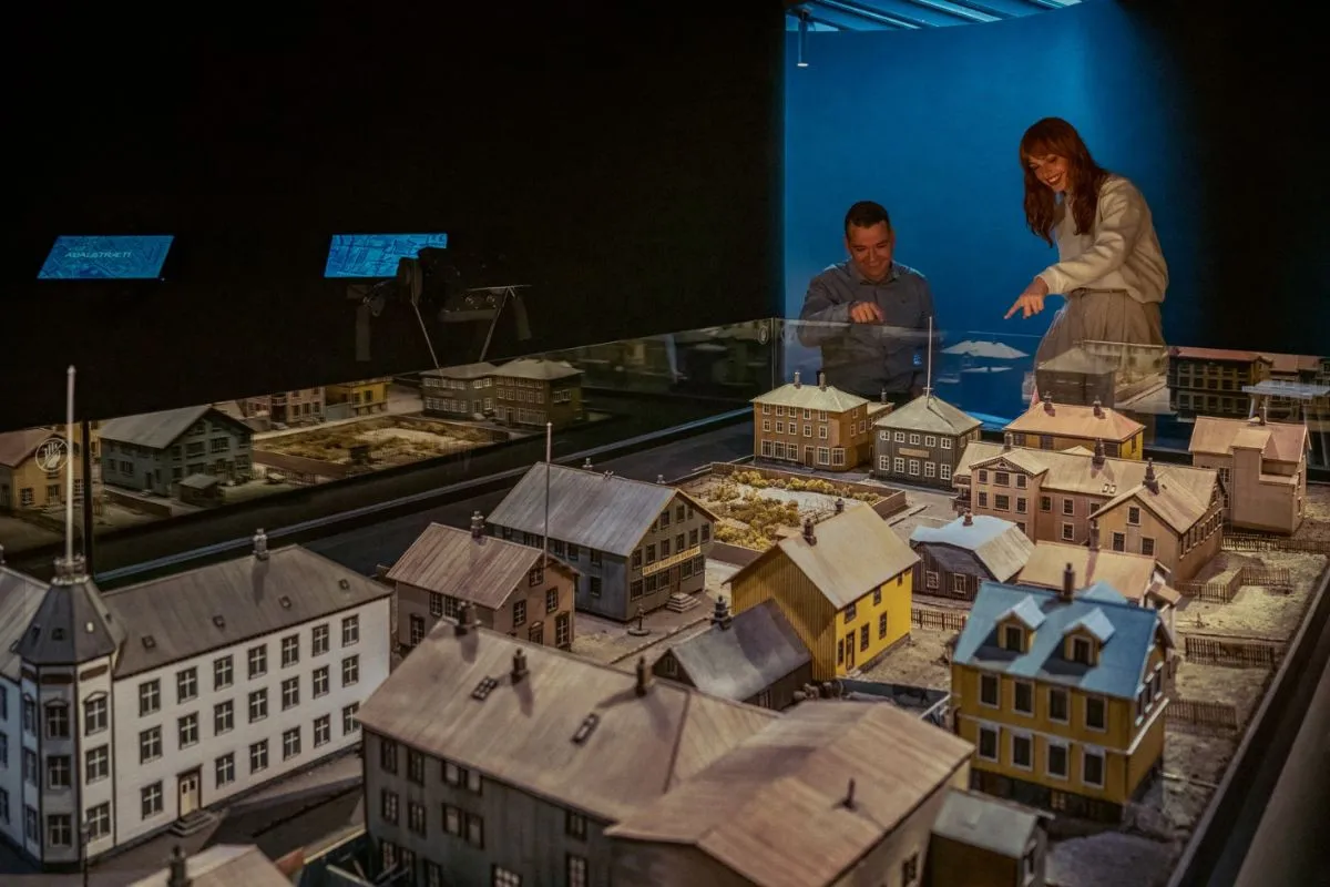 Interactive scale model of 18th-century Reykjavik buildings on display at The Settlement Exhibition, Iceland.