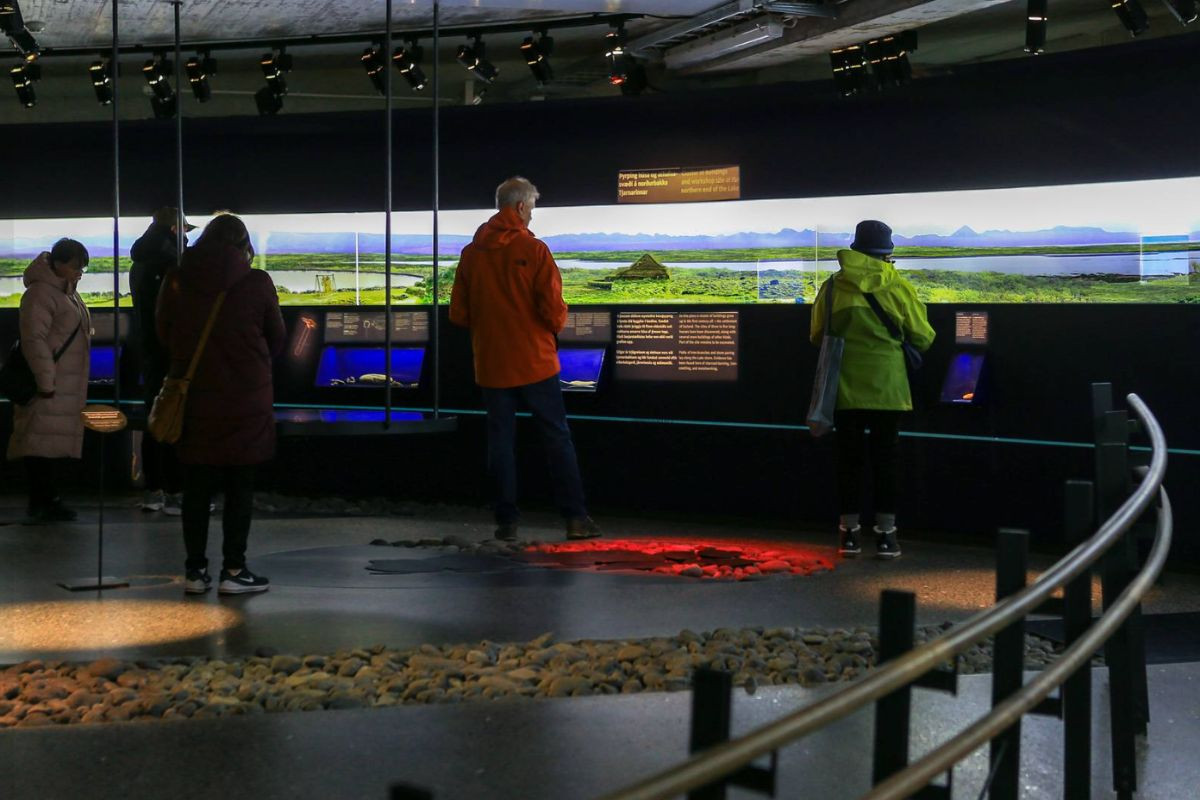 Panoramic museum display and interactive gallery at The Settlement Exhibition (Landnámssýningin)
