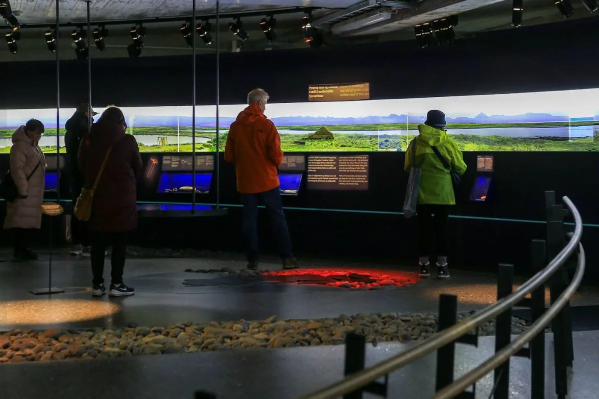Panoramic museum display and interactive gallery at The Settlement Exhibition (Landnámssýningin)