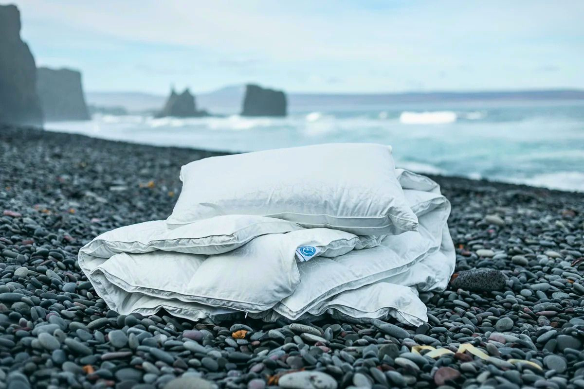 White eiderdown comforter and pillow.