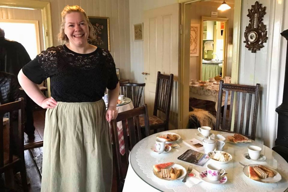 Owner Herdís Sigurðardóttir inside Áskaffi in Héðinsminni, Varmahlíð, recommended by Handpicked Iceland.
