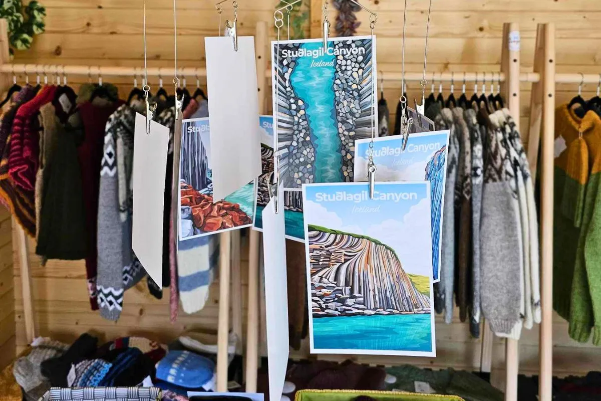 Postcards of Stuðlagil Canyon on display at Stuðlagil – Local Craft in Jökuldalsvegur,East Iceland, recommended by Handpicked Iceland.