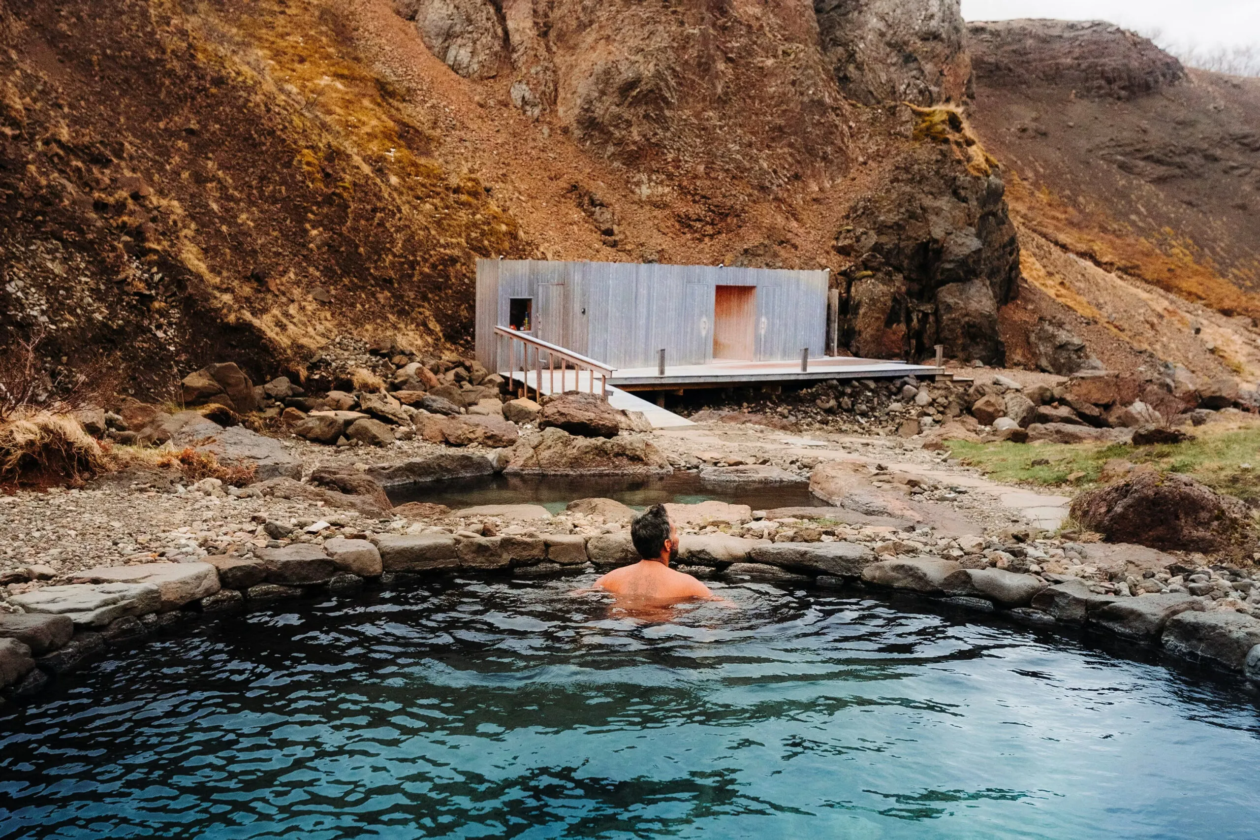 Geothermal hot springs at Húsafell Canyon Baths in West Iceland, recommended by Handpicked Iceland.