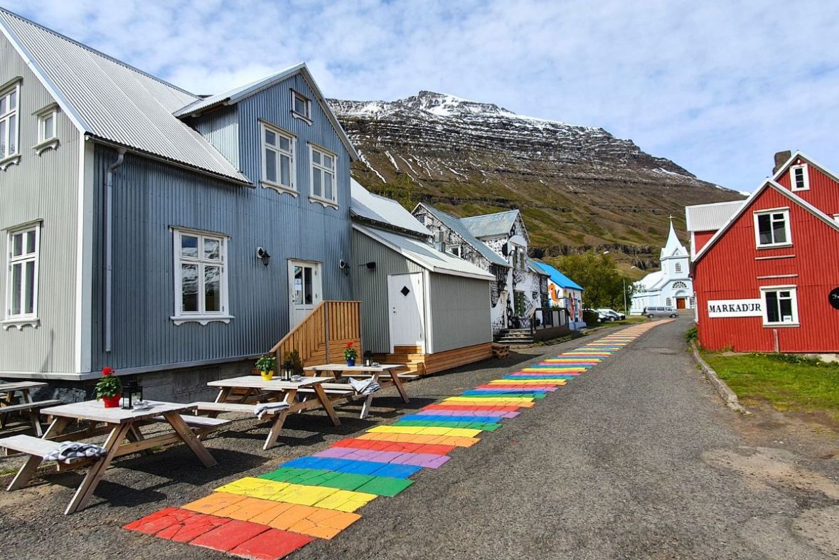 Kaffi-lára-El Grillo Bar exterior in Seyðisfjörður East Iceland, recommended by Handpicked Iceland.