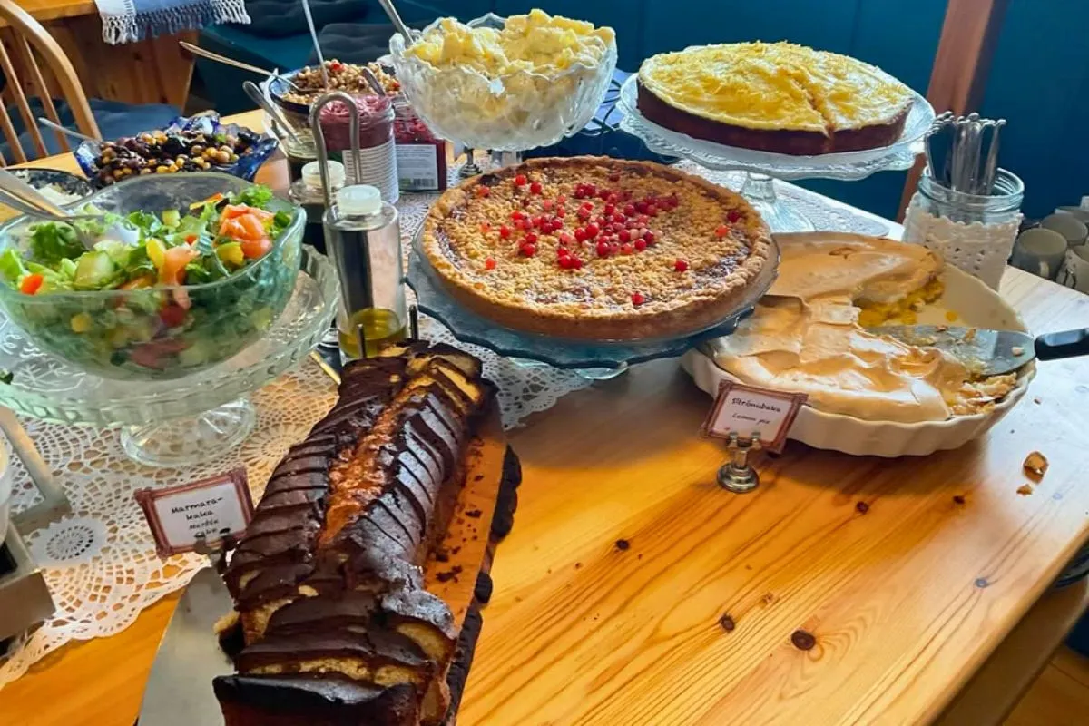 Homemade cakes and desserts at Klausturkaffi café in East Iceland.