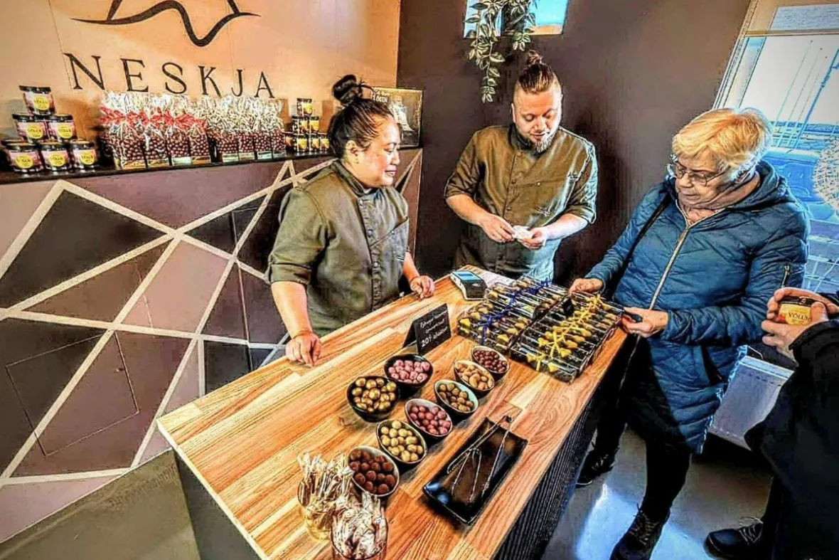 A selection of premium Icelandic chocolates inside the Neskja confectionery shop.