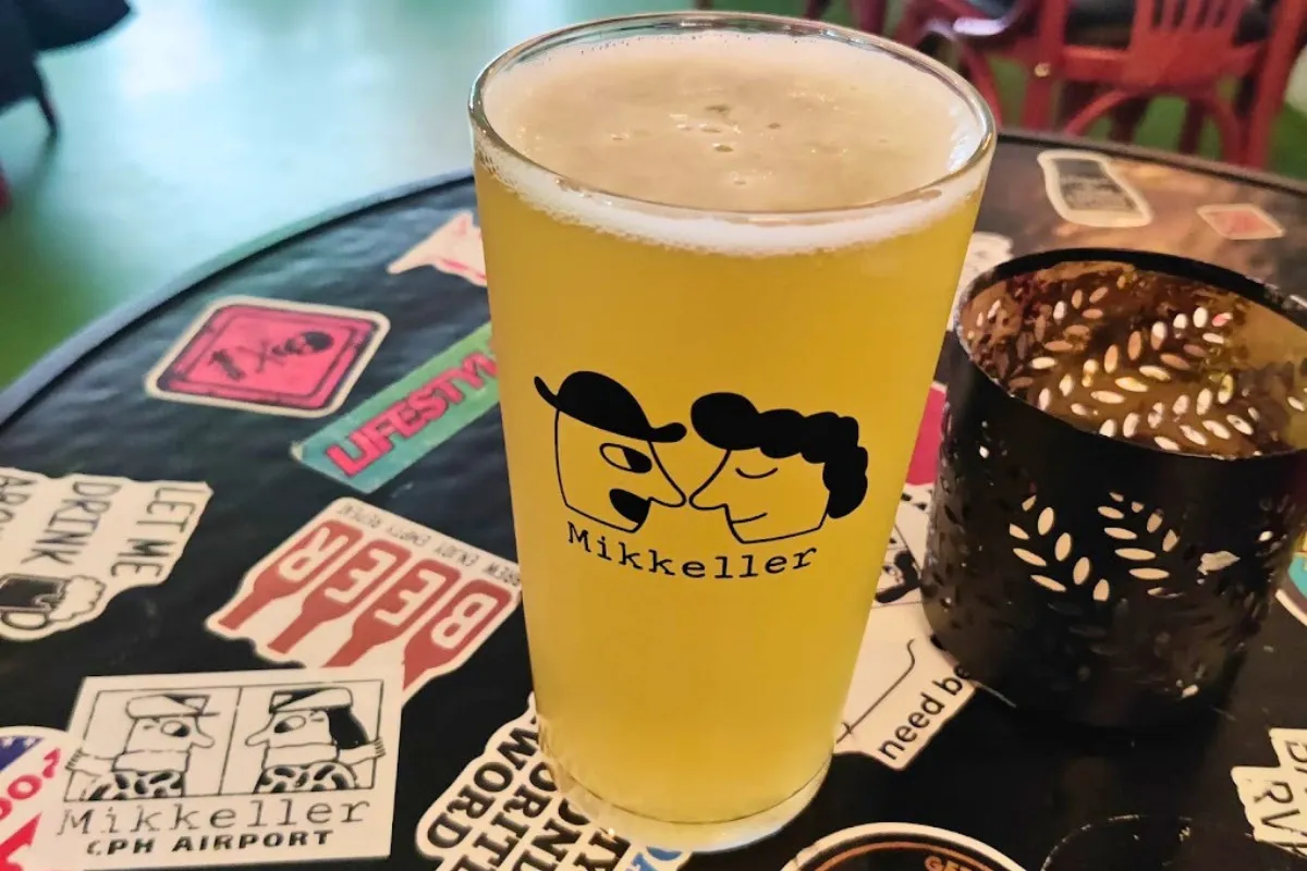 Golden beer in a Mikkeller glass at Bakken RVK in Reykjavík