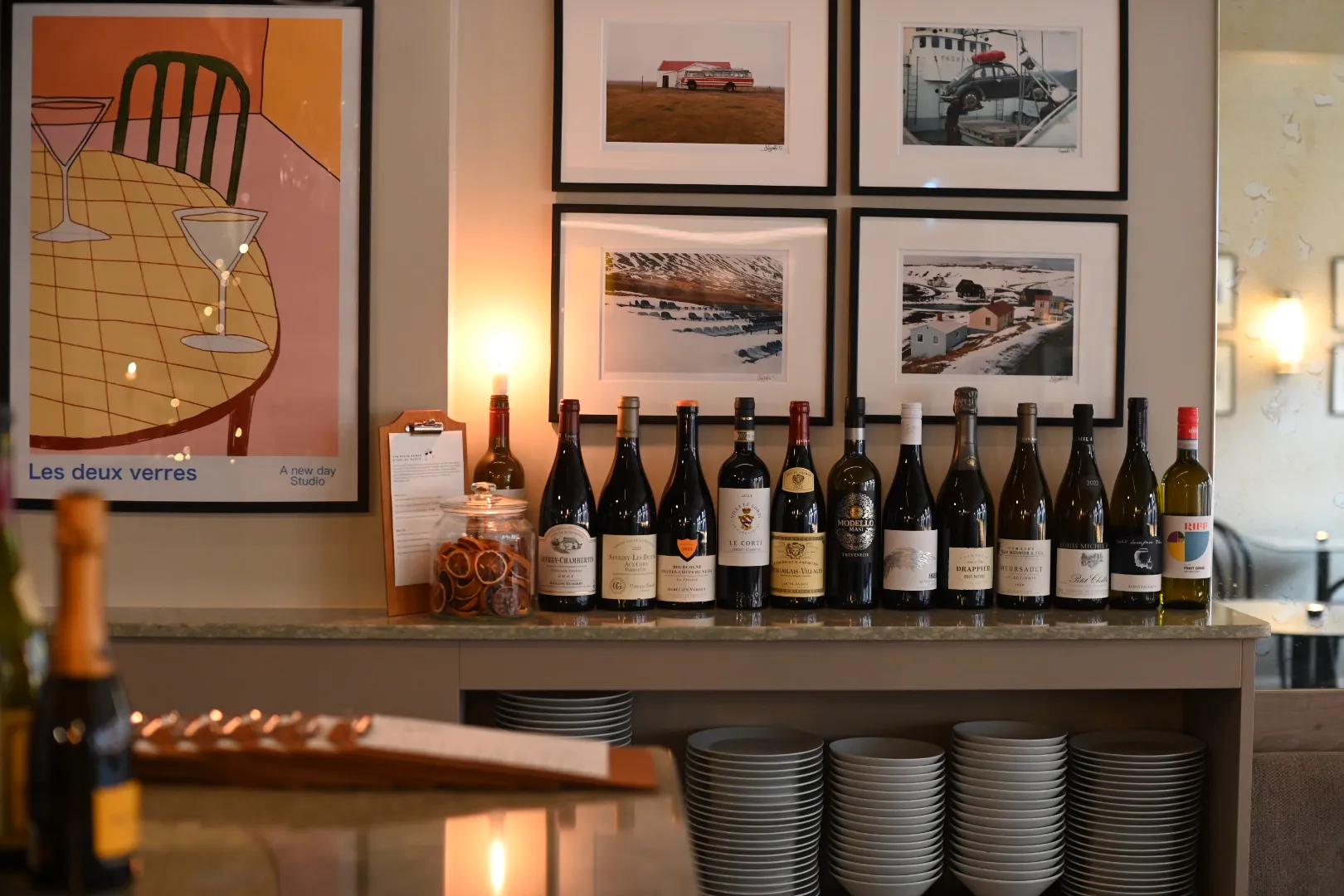 Wine bottles displayed at Litli Barinn Bar & Bistro in Reykjavík